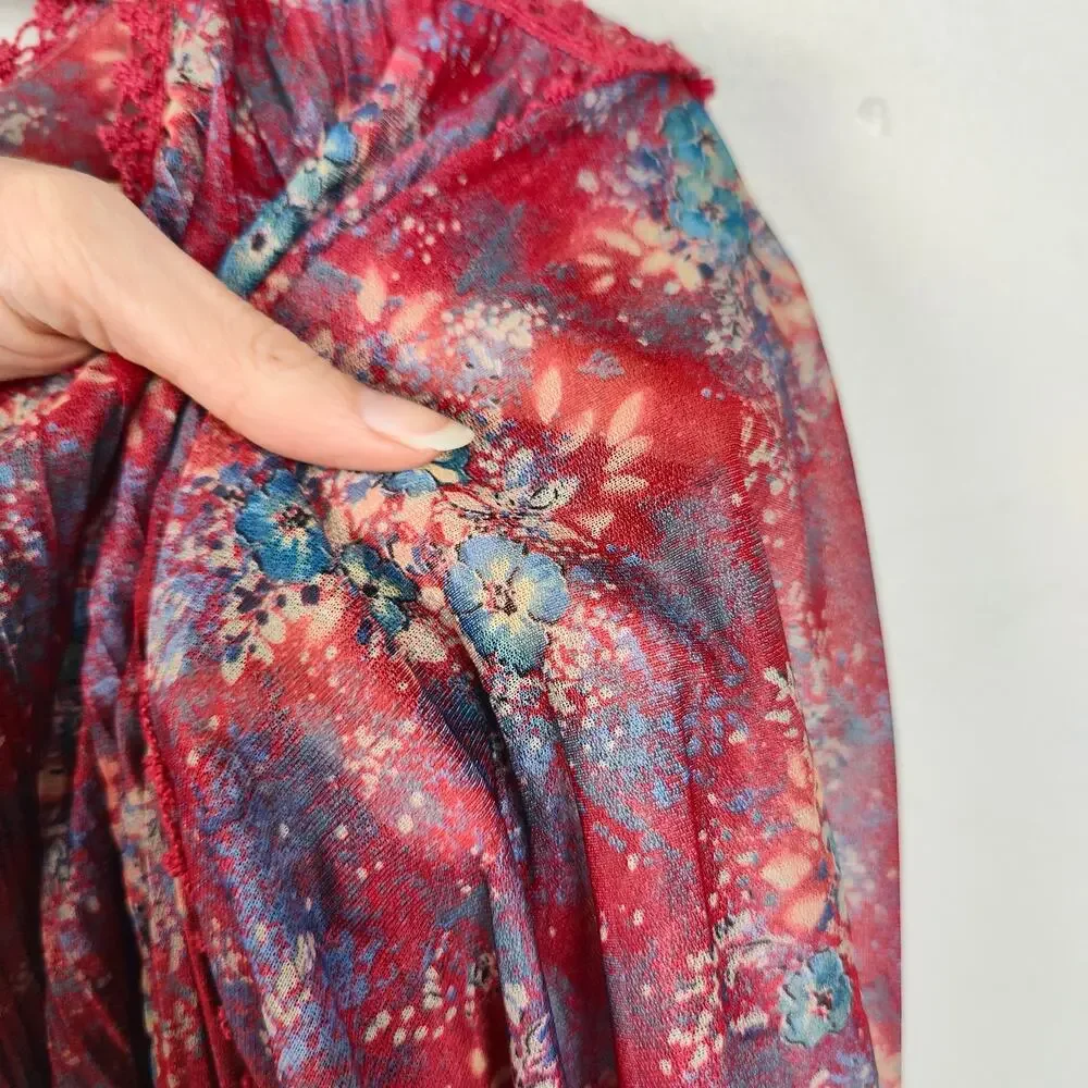 Vintage B Altman & Co Hal‎ Ferman Midi Dress Womens Medium Red Floral Sheer